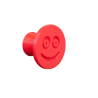 Flexible furniture knob with smile, red, without background.