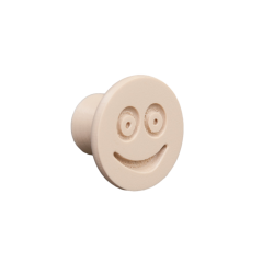 Flexible furniture knob with smile, beige, without background.